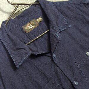 Ralph Lauren Double RL RRL Shirt Men's XL Indigo Blue Button Short Sleeve Cotton